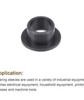 Black flanged sleeve bearings with 8mm bore, 10mm OD, and 7mm length, showing POM self-lubricating design and 15mm flange diameter.