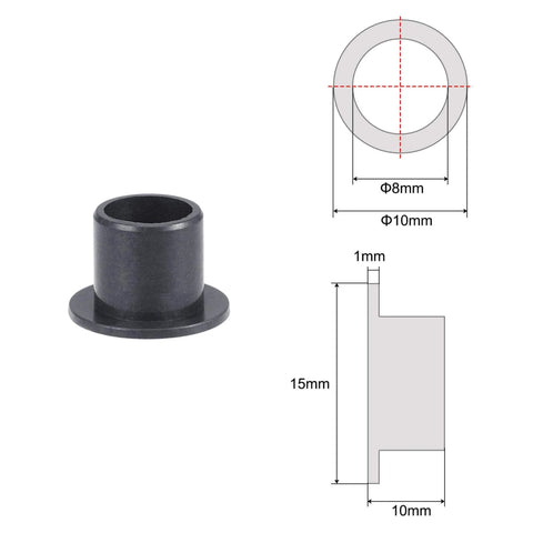 Flanged Sleeve Bearing Set With 8mm Bore 10mm Outer Diameter And 10mm Length POM Self Lubricating Oil Free Bushings In Black Pack Of 4