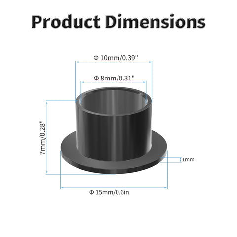 Set Of 4 POM Flanged Sleeve Bearings 8mm ID x 10mm OD x 7mm Length With 15mm Flange Diameter Self Lubricating Oilless Bushings