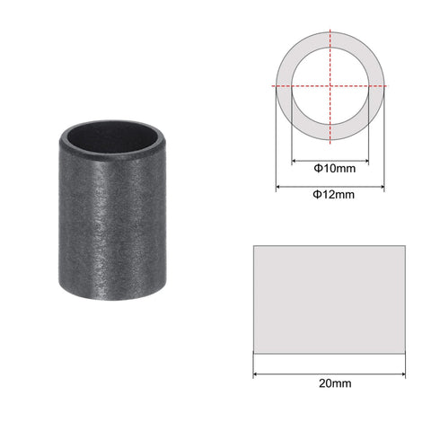 10mm Bore Sleeve Bearing 12mm Outer Diameter 20mm Length POM Self Lubricating Oilless Bushings Black, technical diagram included