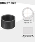 Diagram of Eight Pack POM Sleeve Bearings with ID 10mm, OD 12mm, Length 8mm; black self-lubricating plastic bushings for smooth motion.