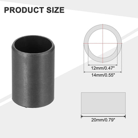 Diagram showing Six Pcs POM Sleeve Bearing Plastic Bushings Self Lubricating Oilless Maintenance Free Black ID 12mm OD 14mm Length 20mm