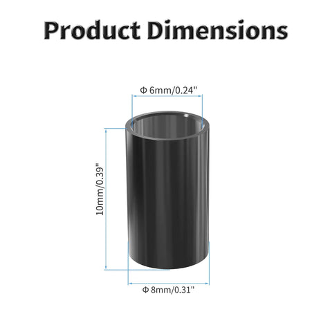 4Pcs POM Oil Free Sleeve Bearings 6mm ID 8mm OD 10mm Length Self Lubricating Black Bushings product dimensions diagram