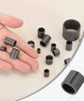 Hand holding 8 Pcs POM Sleeve Bearing Bushings 6mm ID 8mm OD 8mm Length Oil Free Self Lubricating Black Plastic Bearings