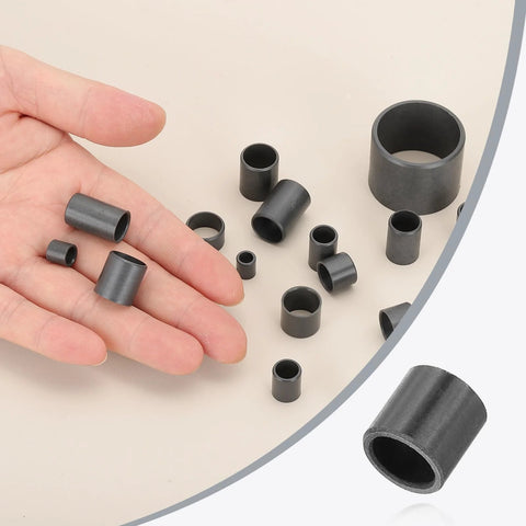 Hand holding 8 Pcs POM Sleeve Bearing Bushings 6mm ID 8mm OD 8mm Length Oil Free Self Lubricating Black Plastic Bearings