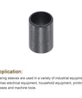 Single POM sleeve bearing for 10mm bore, visible in black, highlighting application in various machinery as per description.