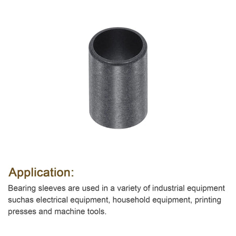 Single POM sleeve bearing for 10mm bore, visible in black, highlighting application in various machinery as per description.