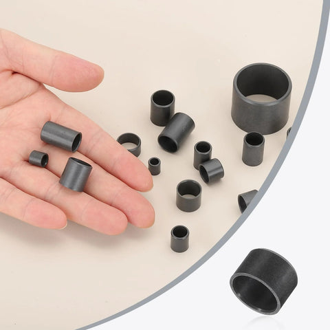 Eight Pack POM Sleeve Bearings With ID 10mm OD 12mm And Length 8mm displayed in hand and on surface, black self-lubricating bearings