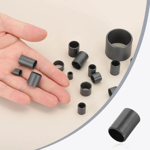 Hand holding black Six Pcs POM Sleeve Bearing Plastic Bushings Self Lubricating Oilless Maintenance Free, 12x14x20 mm, small devices use