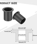 Six Pack Flanged Sleeve Bearings 17mm ID 19mm OD 25mm Length POM Plastic Bushing Black dimensions diagram