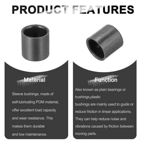 8 Pack POM Sleeve Bearings Plastic Bushings ID 8mm OD 10mm Length 10mm Self Lubricating Oilless Black Bushing details and features