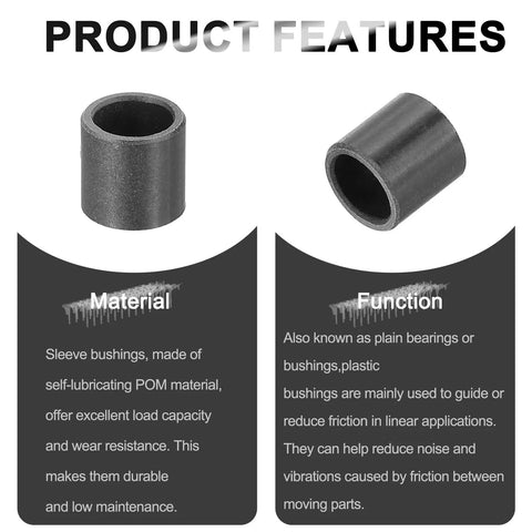 8 Pcs POM Sleeve Bearing Bushings 6mm ID 8mm OD 8mm Length Oil Free Self Lubricating Black Plastic Bearings Features