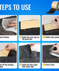 Steps to use Pond Liner Seam Tape 3 Inch By 50 Foot Ultra Strong Double Sided Butyl Adhesive; includes cleaning, applying, pressing