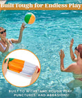 Two women playing in a pool with a 12-Pack 12” Beach Balls - Bulk Classic Beachball Inflatable Swimming Pool Toys, Rainbow Color