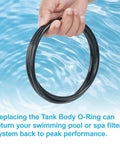 Person holding Pool Tank O Ring Replacement For Clean And Clear Plus And FNS Series Filter Tanks Fits CCP320 CCP420 CCP520 FNSP24 36 48 60 And Quad DE Filters Easy Install Durable Seal Pro Grade Pool Spa Maintenance.