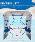 Universal Pool Pump Motor Cover With Adjustable Fit For 1/3 To 2 HP Motors shown with dimensions and adjustable brackets.