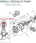 Illustration of waterfall specialty pump parts with O Ring Replacement Kit For Pool Pumps 350013 2 Pack With Lubricant highlighted