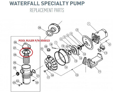 Illustration of waterfall specialty pump parts with O Ring Replacement Kit For Pool Pumps 350013 2 Pack With Lubricant highlighted