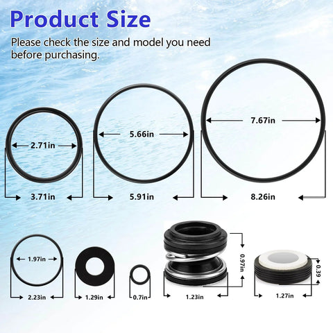 Pro Grade O-Ring Rebuild Repair Kit For Pentair SuperFlo And SuperMax Pool Pumps Including PS-200 Shaft Seal sizes chart