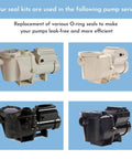 All In One O Ring Rebuild Kit For WhisperFlo And IntelliFlo Pool Pumps, visual showing compatible pump models for 2008 onward.