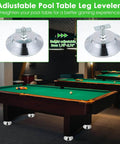 4 Pack Heavy Duty Billiard Table Leg Levelers With Adjustable 5 Inch Metal Leveling Feet Chrome Finish And PE Base For Pool Tables Soccer Tables Air Hockey Tables