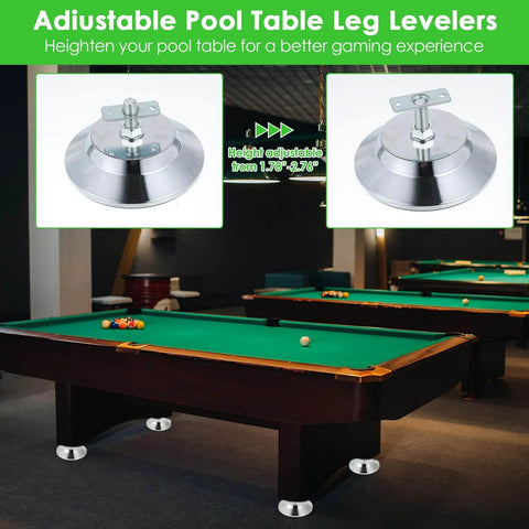 4 Pack Heavy Duty Billiard Table Leg Levelers With Adjustable 5 Inch Metal Leveling Feet Chrome Finish And PE Base For Pool Tables Soccer Tables Air Hockey Tables