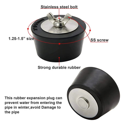 2 Inch Pool Winterizing Rubber Plugs 2 Pack With Stainless Steel Screws For Inground Pools, Skimmer And Return Line Plugs, Anti Expansion Design, Includes Bolts For Pressure Testing And Leak Detection shown in detail