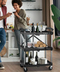 Portable Folding Service Cart With Three Tiers 330 Lb Capacity Workhorse Rolling Utility Cart On Wheels For Warehouse And Home Workshop Garage Restaurant And Office Use No Assembly Required