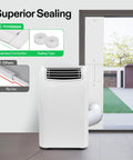 Portable AC Sliding Door Vent Kit With Adjustable Length From 16.9 To 88.6 Inches Fits 5.1 And 5.9 Inch Exhaust Hoses For Sliding Doors Or Windows Seals Outside Air Keeps Indoor Air Cool Or Warm Reduces Energy Use And Simplifies Installation showing setup with portable AC.