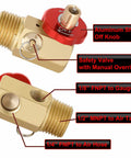 Image of brass shut-off valve components for All in one Portable Air Tank Repair Kit with safety valve and fittings.