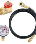 All in one Portable Air Tank Repair Kit with brass shut off valve, 0-200 psi gauge, safety bypass valve and 4 ft hose components