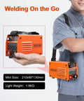 Ultra Mini 140A 110V Arc And Lift TIG Welder with shoulder strap shown in use for portable welding, compact design