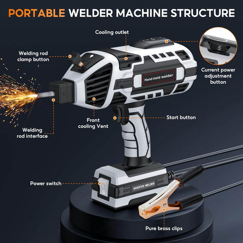 Portable Handheld Arc Welder 110V IGBT Inverter 20 120A Hot Start Anti Stick Welds 3 32nd to 1 8th Inch Rods Tvgoo Grey front view