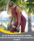 Woman using Arm And Leg Massager Roller For Targeted Myofascial Release and Faster Recovery outside