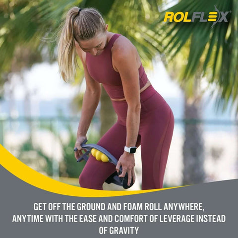 Woman using Arm And Leg Massager Roller For Targeted Myofascial Release and Faster Recovery outside