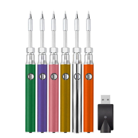 Set of portable soldering iron battery rods in various colors with 350mAh capacity and three adjustable voltage settings for precise welding.