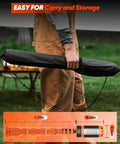 Person carrying Beefed Up 12000mAh Portable Camping Light With Stand, 3200 Lumen Rechargeable Work Light, in a carry bag.