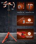 Beefed Up 12000mAh Portable Camping Light with Stand, detachable, 73.2 inch tall, three rotatable panels, LD10 Orange