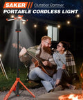 Beefed Up 12000mAh Portable Camping Light With Stand, 3200 Lumen Rechargeable Work Light, 73.2 Inch Tall With Three Rotatable Panels in use outdoors