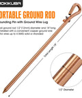 Portable Copper Ground Rod With Ground Wire Lug, Half Inch Diameter, Eighteen Inch Long, Preinstalled Pigtail For Wires Up To Four AWG