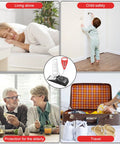 Collage of Portable Door Lock And Alarm Kit For Travel And Home Privacy And Safety Dual Protection With A Door Stop Alarm And 120 dB Siren in use for various needs.