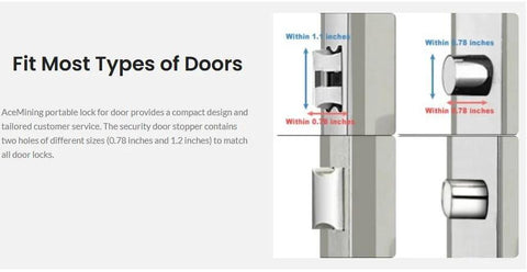 Portable door lock delivers instant privacy and extra security on the go with tool-free installation, showing fit to different door sizes.