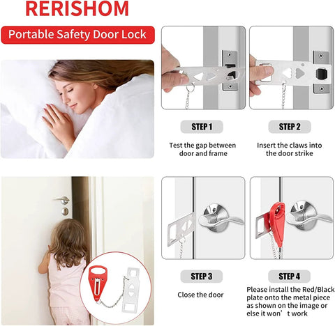Two pack portable door locks deliver quick, tool free privacy and extra safety for home, hotel, or travel, blocking entry.