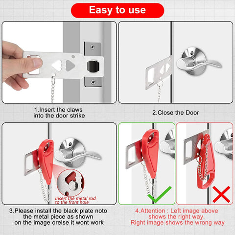 Portable Door Lock And Alarm Kit For Travel And Home Privacy And Safety Dual Protection With A Door Stop Alarm And 120 dB Siren installation guide