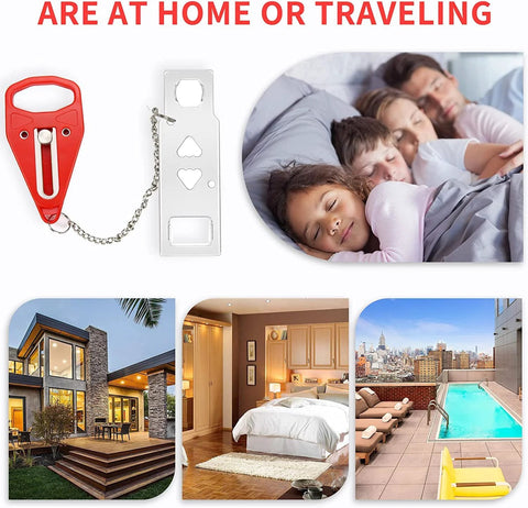 Two pack portable door locks deliver quick, tool free privacy and extra safety for home, hotel, or travel, blocking entry.