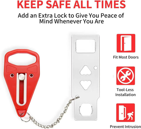 Two pack portable door locks deliver quick, tool free privacy and extra safety for home, hotel, or travel, blocking entry.