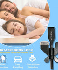 Family sleeping peacefully with Stay Safe Anywhere Heavy-Duty Portable Door Lock, Stainless Steel, shown in close-up, TSA Approved
