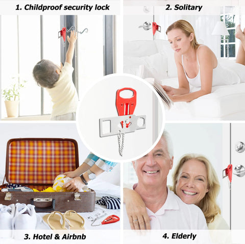 Portable door lock delivers instant privacy and extra security on the go with tool-free installation, ideal for various settings.