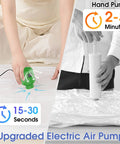 Side-by-side comparison of Portable 5000Pa Vacuum Storage Pump and hand pump for compressing clothes.