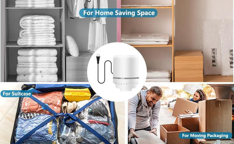 Electric Vacuum Pump For Bags Portable Quick Air Removal, storage organization tool for clothes in suitcase and home.